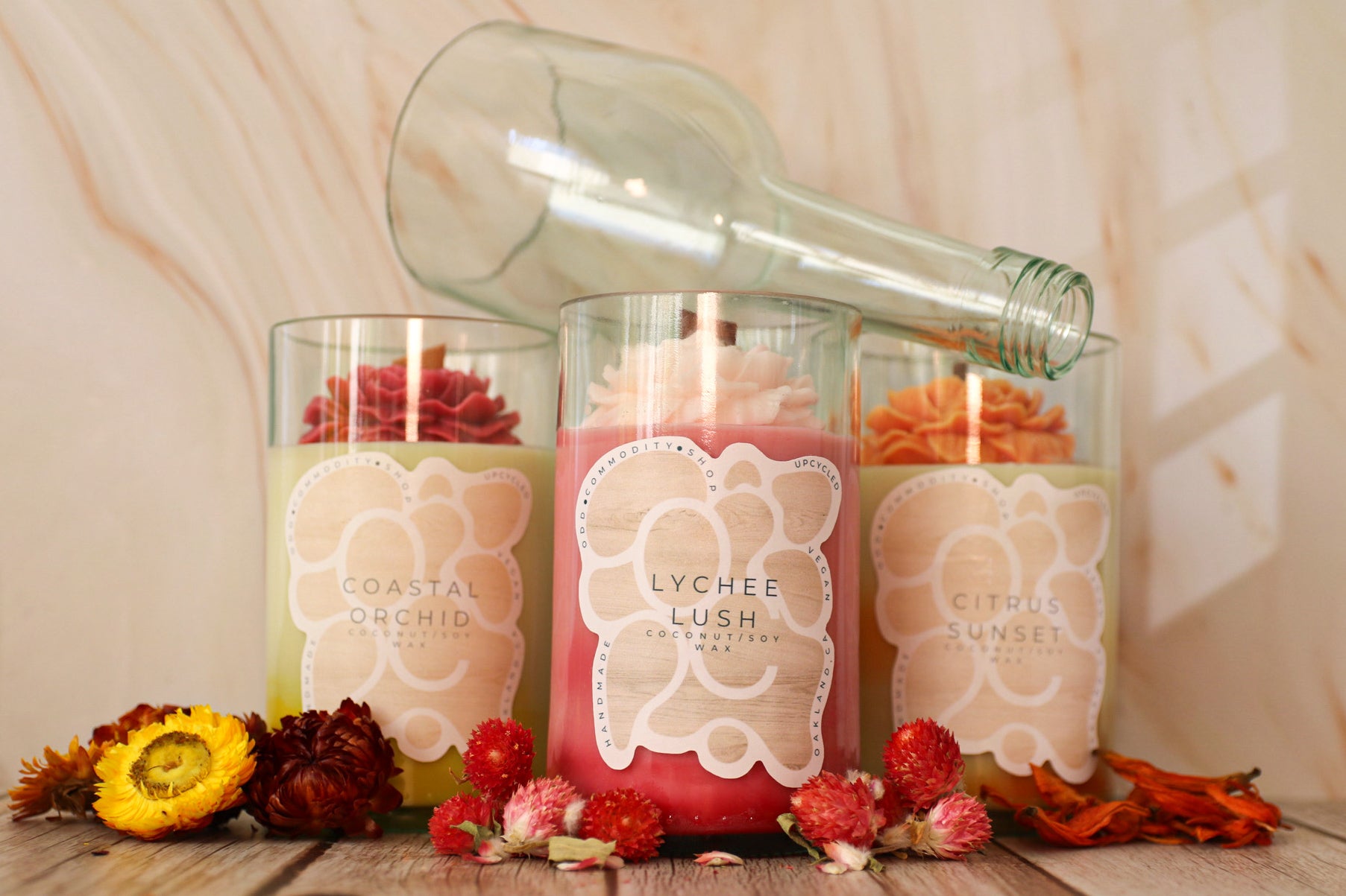 Upcycled Wine Bottle Botanical  Soy Candles