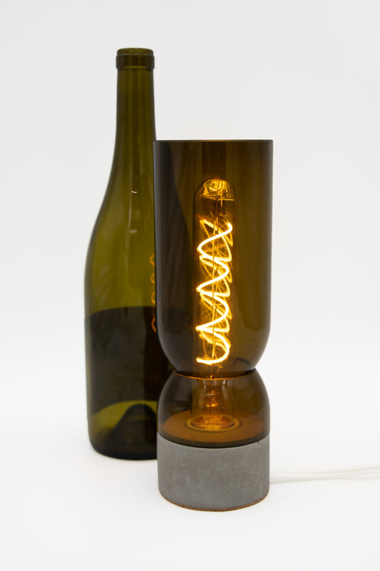 Green Wine Bottle Behind Upcycled Green Bottle Glass Modern Table Lamp